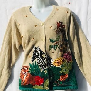 Beaded Embroidered Safari Cardigan, Size M. Women